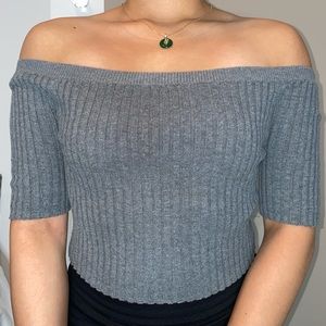 Grey Ribbed Off the Shoulder